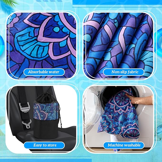 2 Pack Car Seat Towel Covers with Storage Bag 63 x 32 Inch Athletic Running Towel Seat Sweat Washable Non Slip Cover Gift for Car Outdoor Sport Activities (Mandala)