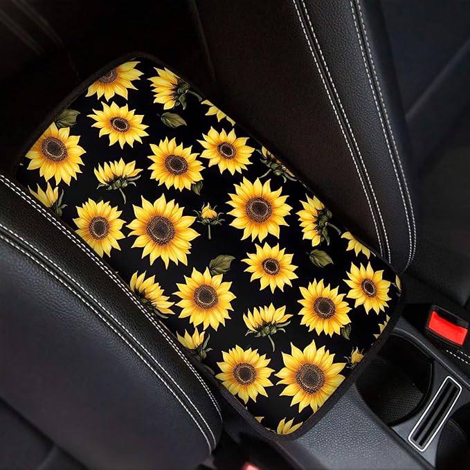 Sunflowers Center Console Pad for Car, Car Armrest Cushion Covers Middle Console Protector Auto Interior Decoration for Truck Auto SUV