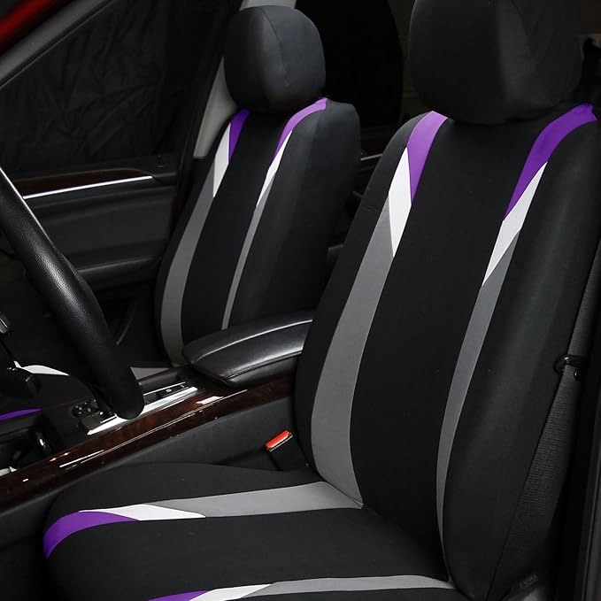 FH Group Car Seat Covers Premium Modernistic Flat Cloth Car Seat Covers Front Seats Only Purple Black, Airbag Compatible Universal Fit Interior Accessories Cars Trucks SUV Car Accessories Protector