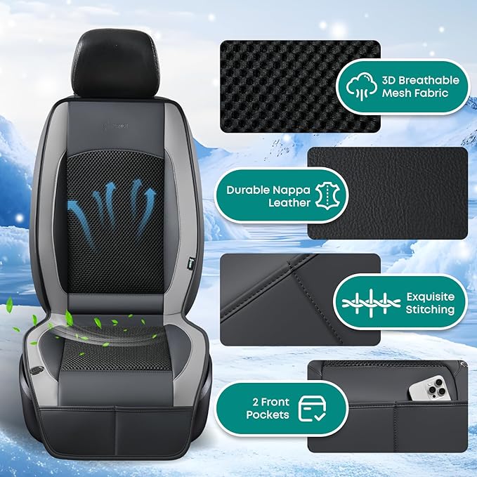 FLORICH Cooling Car Seat Cover, 12V/24V Car Seat Cooling Pad, Ventilated Seat Cushion with 2 Powerful Turbo Fans, 3-Speed Adjustable Cooling Car Seat Covers for Summer Driving Universal Fit for Car