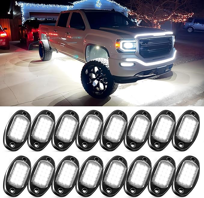 MICTUNING 2026 Upgraded White Rock Lights Super Bright Underglow Lighting Kit - 240 LEDs 16 Pods Pure White Led Rock Light, Extensible Underbody Lights for Trucks ATV UTV Boat