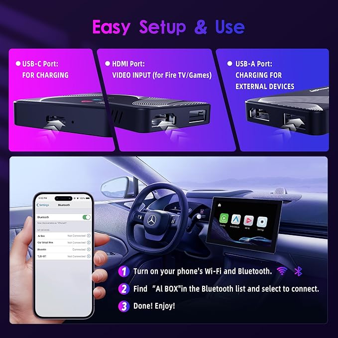 2026 Upgraded 【 3-in-1 】 HDMI Input Car TV & Wireless CarPlay Adapter & Android Auto, Stream TV Stick/i-Phone/Android Phone to Your Vehicle, Plug & Play for Factory Car Stereo 2016+
