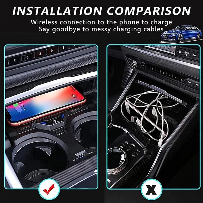 Car Wireless Charger, 15W Mobile Phone Fast Charging pad for BMW 2 Series (2022-2023) i3/3 Series (2020-2023) i4/4 Series (2021-2023), Support Original car NFC Function