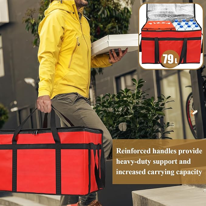 PEASUG Insulated Bags for Food Delivery, XXXL Pizza Delivery Bags, Large Capacity Cooler Bag Keep Food Warm for Grocery Shopping and Catering, Foldable, Heavy-Duty (Red)