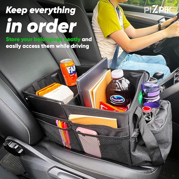 Large Car Seat Organizer with Removable Cooler Bag for the Front or Back Seat for Kids and Adults.Versatile for Use in Multiple Scenarios.