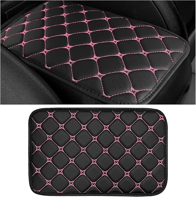 Car Center Console Cushion Pad, Anti-Scratch PU Leather Auto Armrest Seat Box Protector, Waterproof Arm Rest Protection Cover Interior Decoration for SUV Sedan Truck (Pink)