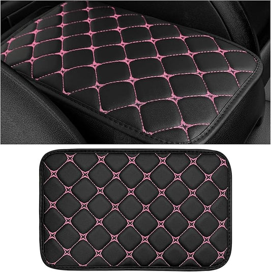 Car Center Console Cushion Pad, Anti-Scratch PU Leather Auto Armrest Seat Box Protector, Waterproof Arm Rest Protection Cover Interior Decoration for SUV Sedan Truck (Pink)