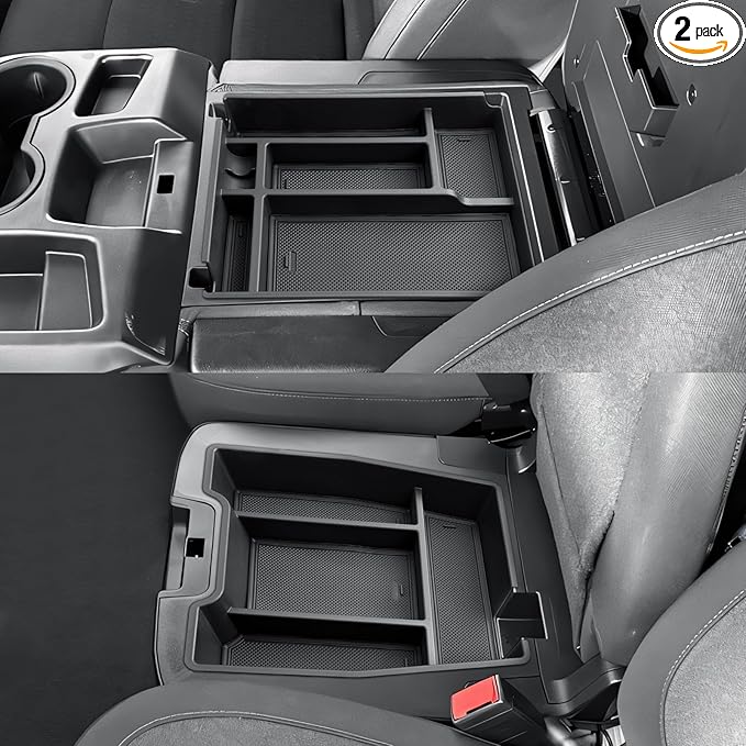 CDEFG 2PCS for Chevy Silverado Sierra Center Console Organizer for 2019-2025 2026 Chevrolet Silverado/GMC Sierra 1500/2020-2026 Silverado Sierra 2500HD 3500HD Accessory(Split-Bench Folding Seat Only)