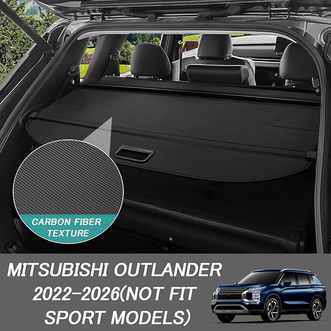 Cargo Cover for Mitsubishi Outlander 2026 2025-2022 (Not Fit Sport Models) Retractable Trunk Cover Security Shielding Shade Cargo Luggage Cover Trunk Privacy Protection (Carbon Fiber Texture)