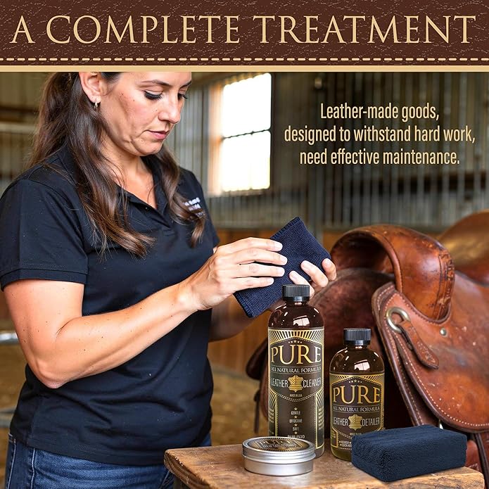 Leather Cleaner, Conditioner and Detailer Kit - Natural Beeswax Formula for Car Seat, Couch, Furniture, Purse, Boots & Jackets - Auto Interior Detailing Set - Made in USA (Combined Kit)