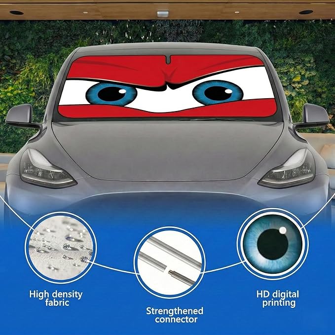 eygeufg Windshield Shade, Car Sun Shade for Front Windshield (Red, Tesla Model Y/3)