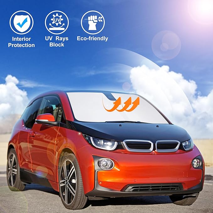 Windshield Sun Shade Custom Fit for 2014-2022 BMW i3 Accessories Foldable Sunshade Sun Blocker Protect Car from Sun Rays & Heat Damage Keep Car Cooler