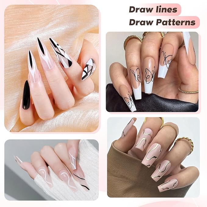 5PCS Nail Art Brushes Set with Pink Leather Case，【Metallic Material】 【Various Size】 【Light Weight】Nail Brush， Nail Brushes for Nail Art，Size：5mm,8mm,12mm,20mm,25mm，Rosegold