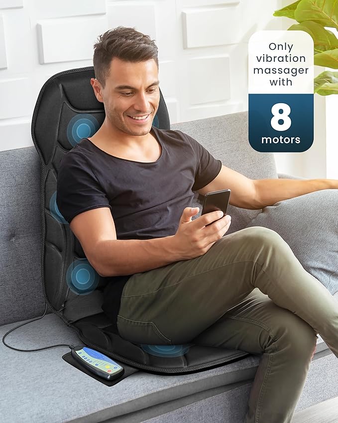 COMFIER Massage Chair Pad, Back Massager with Heat for Back Pain Relief, Chair Massage Mat with 5 Vibration Mode & 8 Massage Motors,Chair Massager for Office Home Recliner,Gifts for Mom Dad