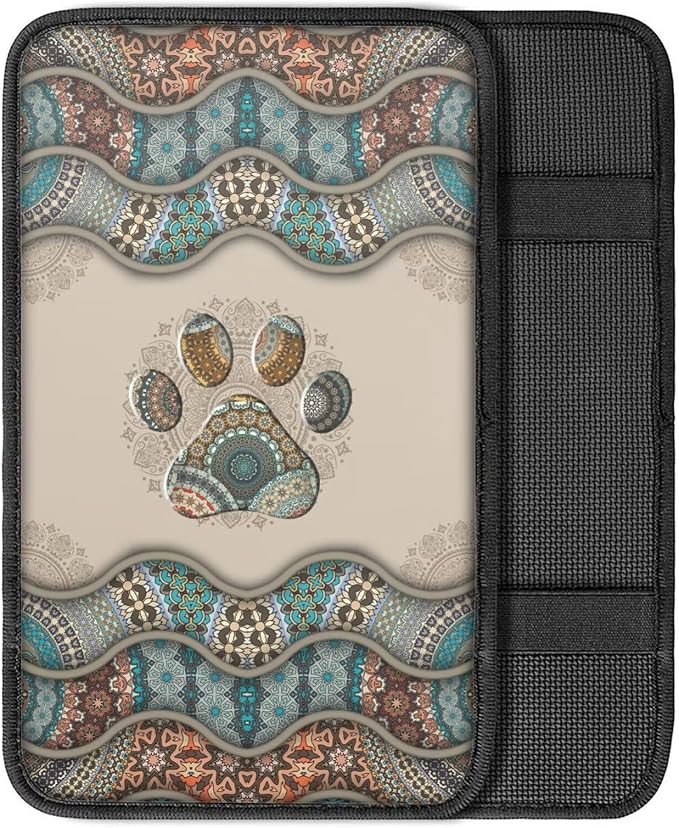 Suobstales Boho Paw Print Car Center Console Armrest Cover Seat Box Mat Auto Decorations Fit Most Vehicle SUV Truck Sedan