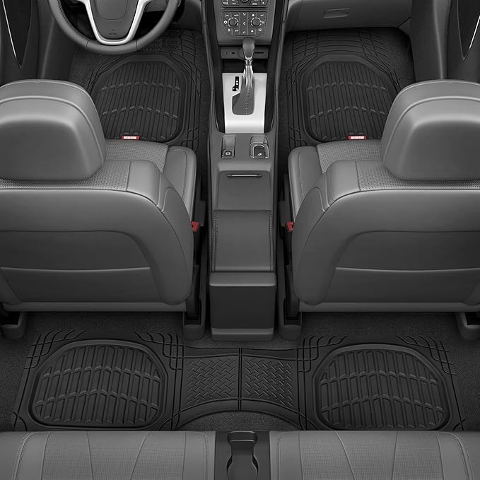Motor Trend FlexTough™ Deep Dish Contours Rubber Car Floor Mats with Trunk Mat Cargo Liner, Front & Rear Combo Set fits Most Car SUV Van Coupe Sedan, Heavy Duty All Weather Trim to Fit