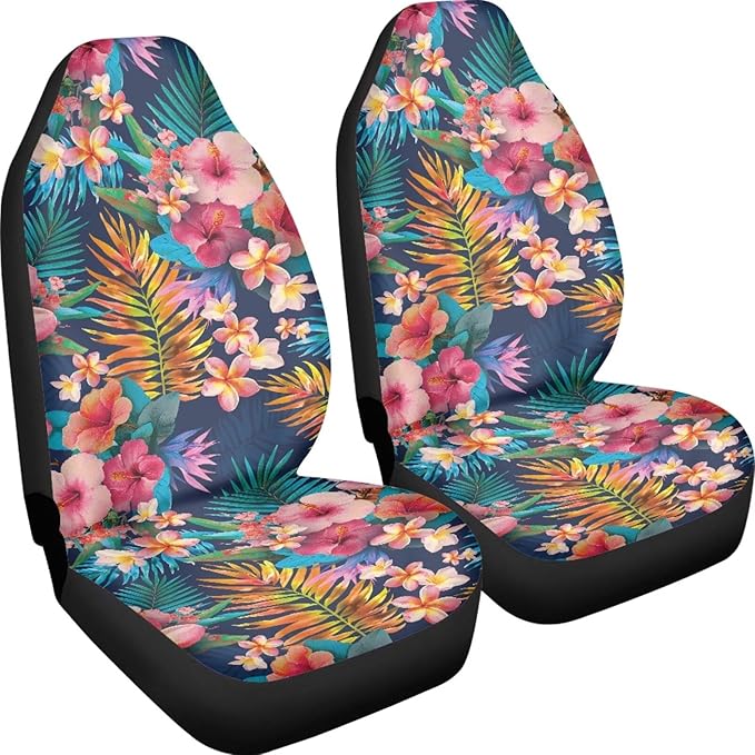 Car Seat Covers Elastic Front Seat Protectors Automotive Interior Accessories Mats Non Slip Scratch Proof Washable Bucket Pads（Tropical Flowers 59）