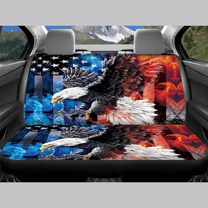 KEIAHUAN American Flag Bald Eagle Car Seat Covers Full Set Auto Front Seat Cushion Rear Split Bench Seat Pads Breathable & Washable Fit Most Cars, Trucks, SUV or Vans