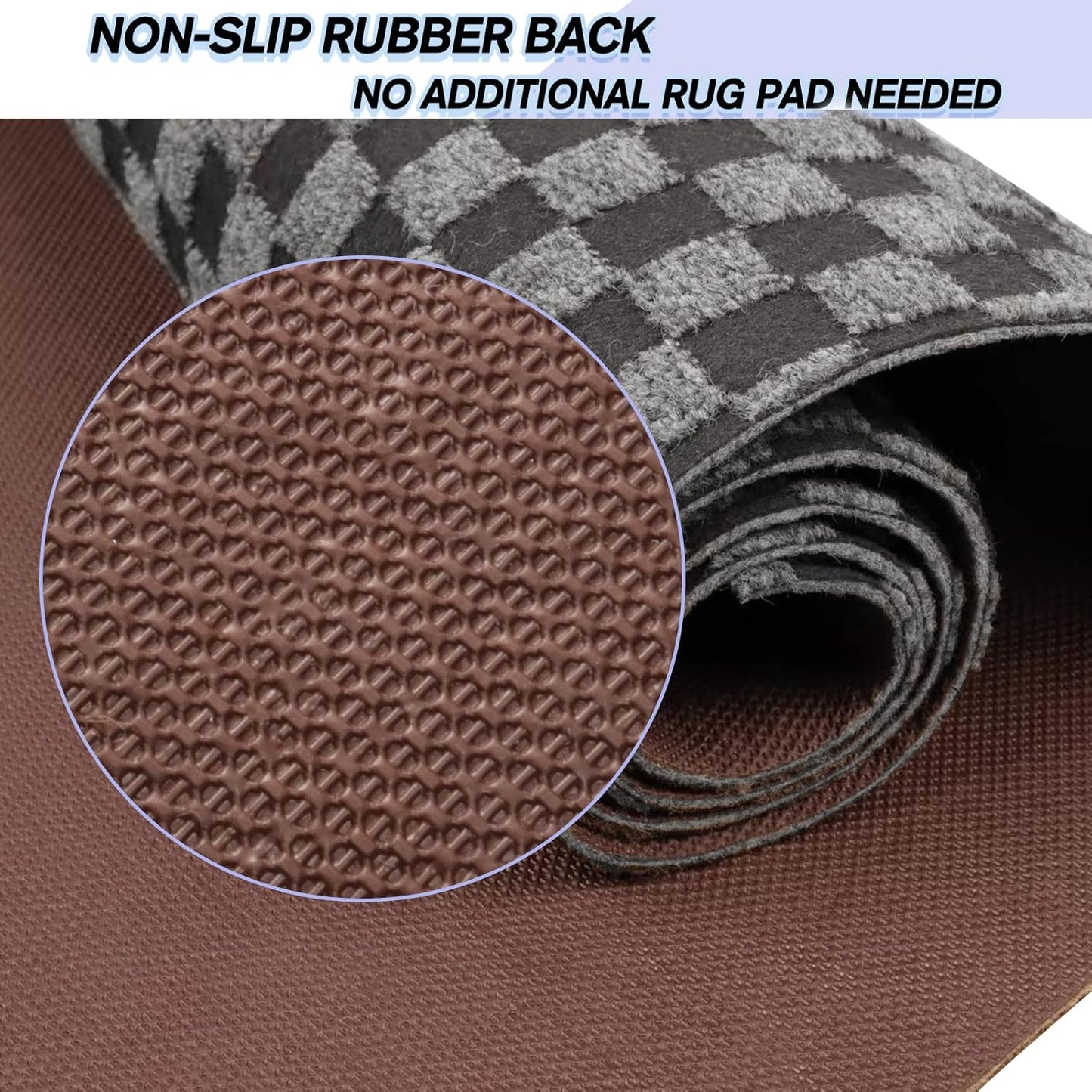 Custom Size Backed Non-Slip Area Rugs Runner, Easy Clean, Waterproof Runner Rugs for Hallway Entryway, Kitchen, Laundry, 4FT x 37FT, Gray Checkered