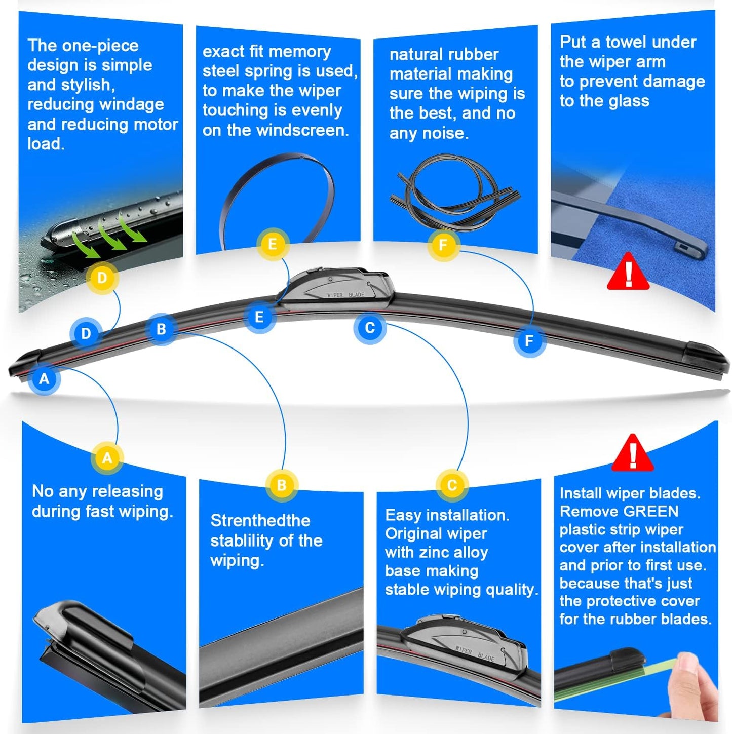 Windshield Wiper Blades Replacement for Mazda CX3 CX-3 2016 2017 2018 2019 Original Factory Quality Front Rear Wipers Blade Set for My Car - 22" 19" 10" (Pack of 3)