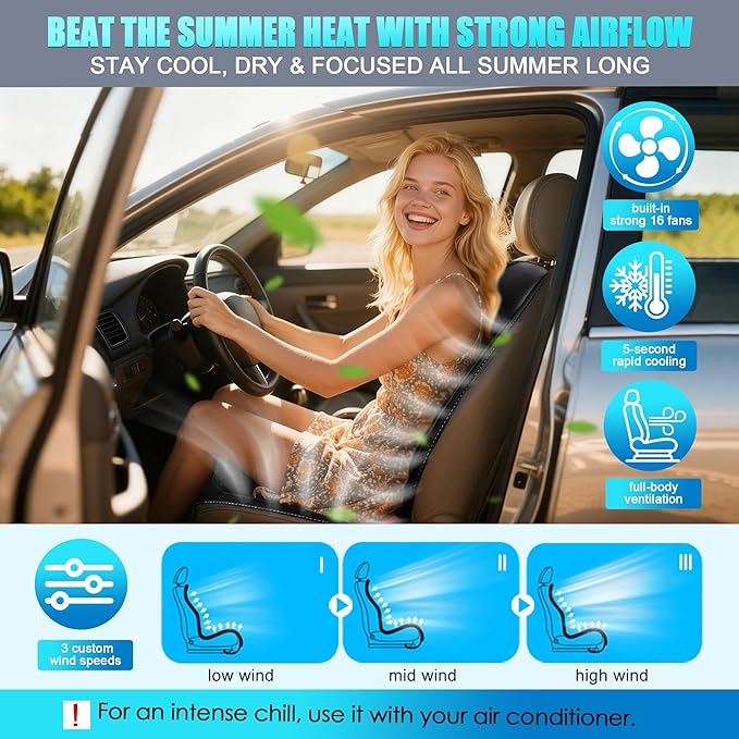 2025 Upgraded 3-in-1 Cooling Car Seat Cover Front Seat, 12V Ventilated Cooling Car Seat Cushion with Massage, Summer Cooling Seat Cover for Car SUV Truck Universal Fit (Black-4)