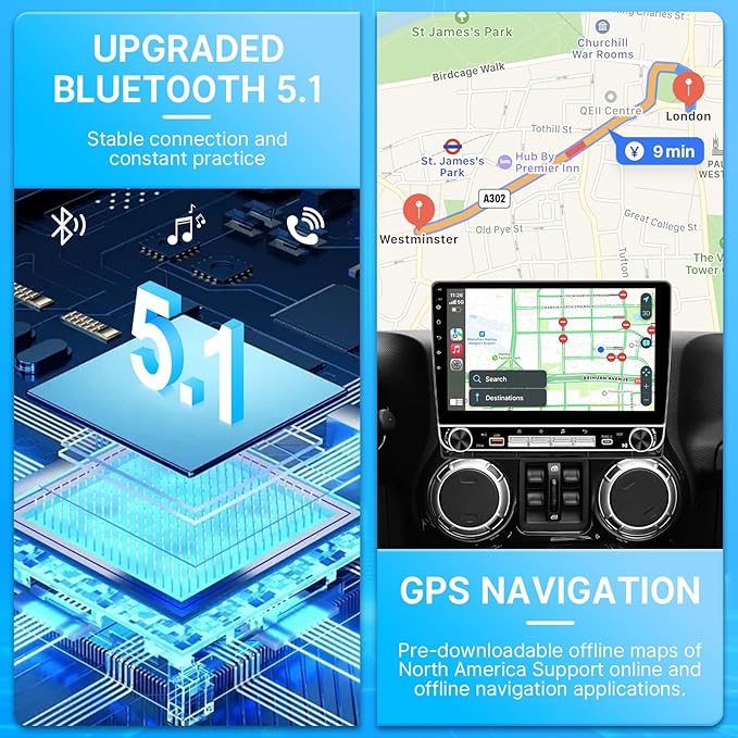 Leadfan Car Radio for Jeep Wrangler JK 2007-2018 Dodge Ram Compass Grand Cherokee, 10.1 inch Touchscreen Stereo for Jeep JK Wireless Carplay Android Auto SWC Backup Camera+Knobs Buttons, 4+64G