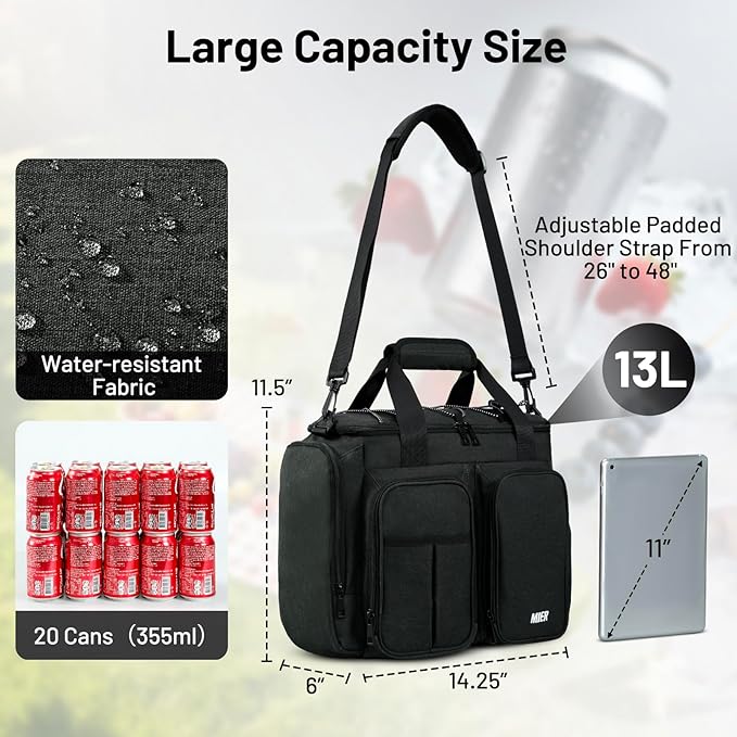 MIER Lunch Box for Men Heavy Duty Insulated Lunch Bag 20 Cans Large Leakproof Soft Cooler Bags with Multiple Pockets for Picnic Work Travel (Dark Gray)