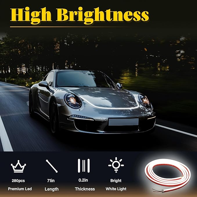 DIBMS 71" High Brightness Car Hood Gap LED Strip, LED Car Ambient Light, Dynamic Scan Activated Design, Daytime Driving Kits, Car Accessories Eclipse LED Lights (Ice Blue)