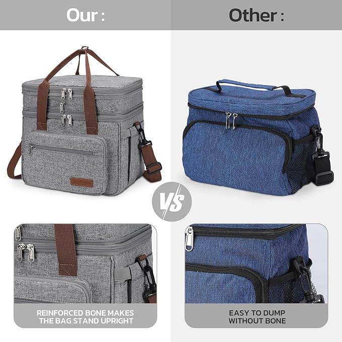Maelstrom Lunch Box, 23L Insulated Lunch Bag, Expandable Double Deck Cooler Bag, Lightweight Leakproof Tote Bag With Side Tissue Pocket, Suit For Men and Women (B. Gray)