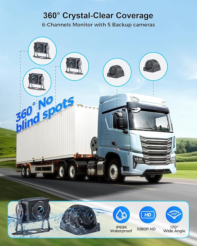 VOONOA RV Camera System with Carplay Android Auto, 5 1080P Wired Backup Camera & 10.1" HD Android 13 Touch Screen Parking Monitoring Navigation DVR BT for Semi Truck Trailer Camper Motorhome
