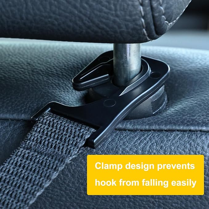 KOOPAO Adjustable Car Seat Headrest Hook, 4 Pack Universal Car Storage Headrest Hanger Holder Hooks, Vehicle Strong and Durable Backseat Hanger for Handbag Purse Coat and Bag