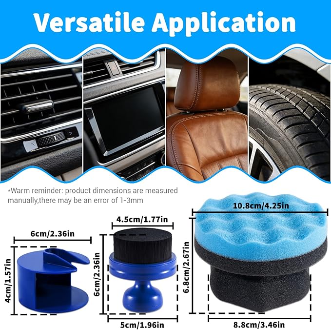 SIMPOR Tire Shine Applicator Brush and Hex Grip Sponge Pad Kit, Soft Bristle Tire Dressing Applicator with Storage Stand, No Mess Car Detailing Wave Foam Sponge Tool for Cleaning Waxing (2 Pack)