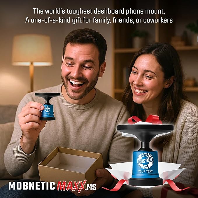 Mob Armor MobNetic Maxx MS - Customized MagSafe Compatible Magnetic Phone Holder for Car, Personalized Phone Mount Made w/Heavy Duty Aluminum Metal, Works w/iPhones & Androids - Blue
