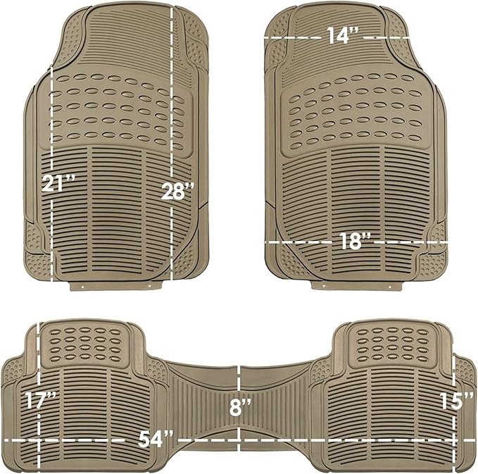 FH Group Trimmable Non-Slip Rubber Floor Mats 3 Row Set - Universal Fit for Cars Trucks and SUVs (Beige) F11305 + F16400