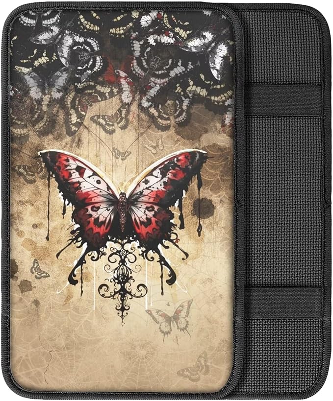 Dreaweet Gothic Butterfly Center Console Cover Car Accessories Interior Soft Comfort Vehicle Center Console Armrest Cover Pad Universal Fit Most Cars SUV Sedan
