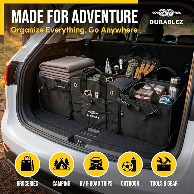 Trunk Organizer 5-Section Modular XL Car Storage System – Extra Large Cargo Organizer for Car Trunk, Foldable Multi-Compartment Auto Organizer, Heavy Duty Oxford 1680D – Black