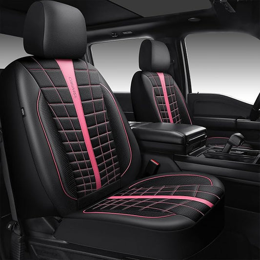 CAR PASS 3D Air Mesh Seat Covers for Car, Leather Car Seat Cover Front Seats, Breathable Foam Premium Leather Mesh Front Seat Covers Universal Fit for Cars Sedans Trucks Vans SUVs, Black Pink