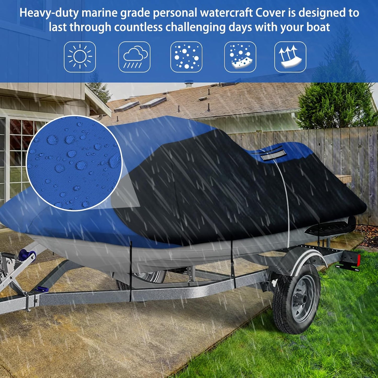 iCOVER Jet Ski Cover - Waterproof Heavy Duty Trailerable Jetski Covers for Seadoo Kawasaki Yamaha Wave Runner, Fits PWC Models Up to 113in Long