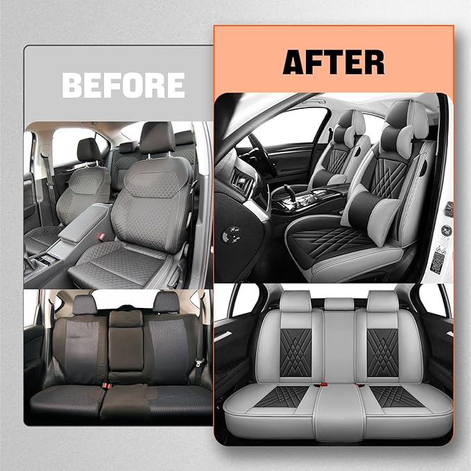 Car Seat Covers Compatible with Toyota Camry 2012-2026 Durable Waterproof Automotive Seat Covers Stretchable Fabric Material,Airbag Compatibility,Premium Nappa Leather(Black Gray,Full Set with Pillow)