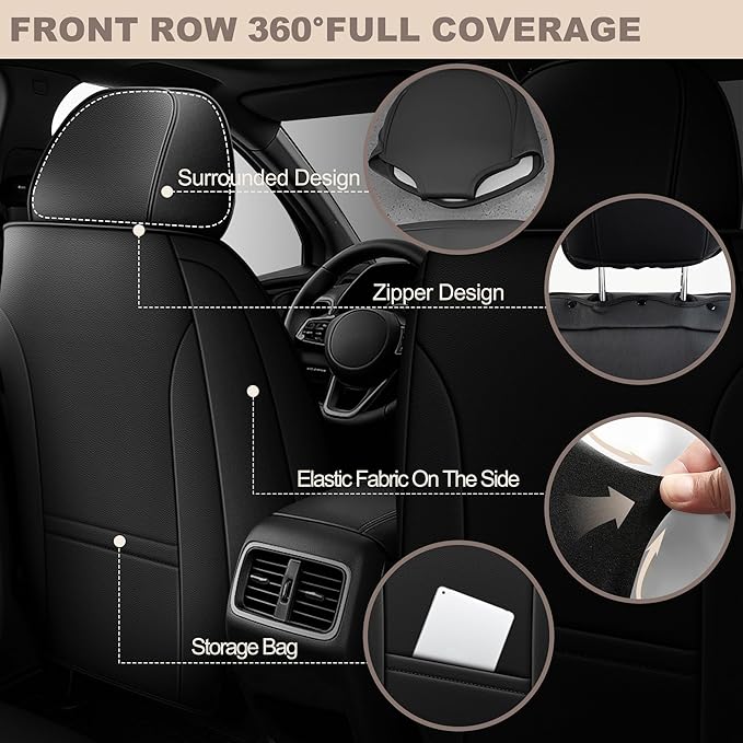 TTX LIGHTING for Nissan Pathfinder 2011-2026 Seat Covers: Waterproof Leather Seat Protector with Airbag Compatible (2 Front Seats,Black)