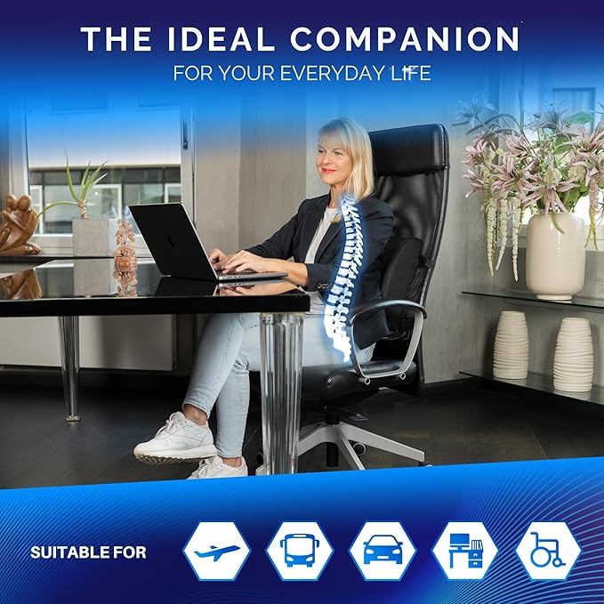 Healthfix® Ergonomic Lumbar Support Pillow – Expertly Designed in Germany – Improves Posture & Relieves Back Pain – Memory Foam Back Cushion for Office Chair & Couch - Soft (99–150 lbs)