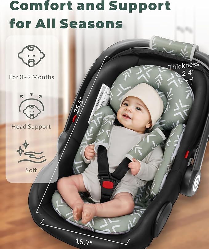 Newborn Car Seat Insert, Head and Body Support, Reversible Infant Insert Compatible with Baby Carseat, Stroller, Mamaroo Swing, Rocker, Bassinet, Bouncer. Baby Car Seat Cushion - Rabbit