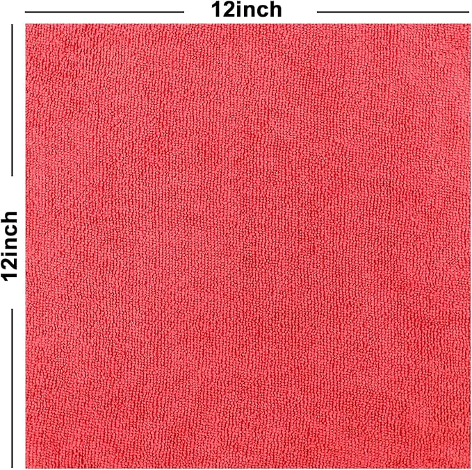 Tricol Clean 50PK Profesional Resuable Lint Free Microfiber Edgeless Cleaning Cloth Cleaning Rags,Absorbent Microfiber Wipes for Housekeeping, Car Cleaning (12 * 12 Inches) (red1)