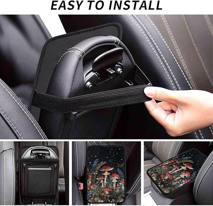 Car Center Console Cushion Pad Mhsoroom Print Universal Armrest Seat Box Cover Protector Black and Red Golden Butterfly Car Decor Accessories Fit for Most Truck Vehicles SUV