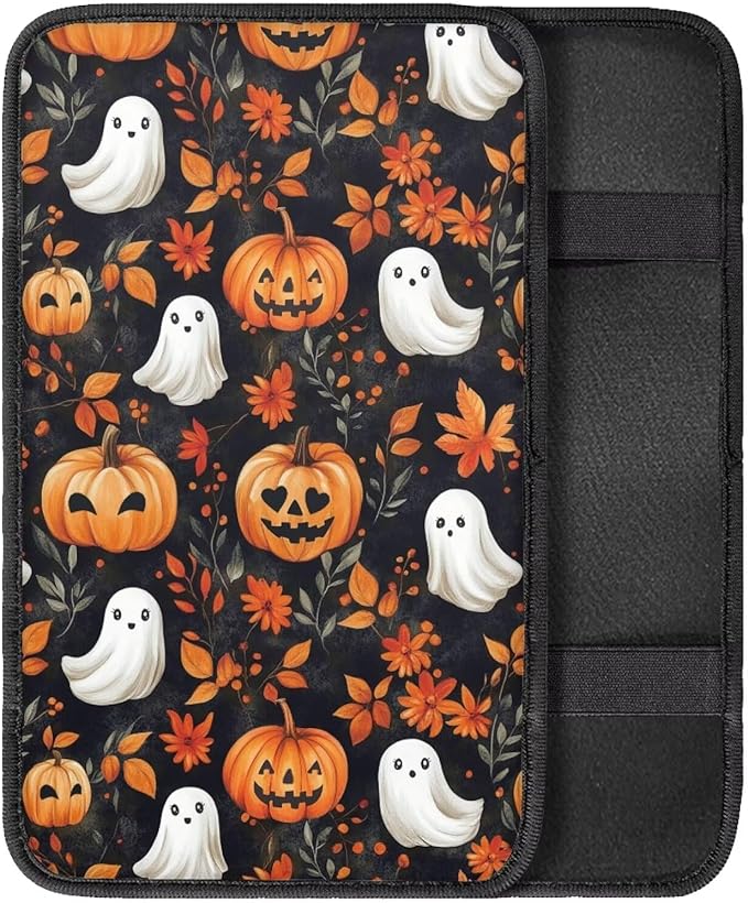 Cute Ghost Pumpkins Universal Center Console Armrest Soft Pad Protector Cover Center Console Cushion Universal Fit for Most Vehicle,SUV,Truck Car Accessories