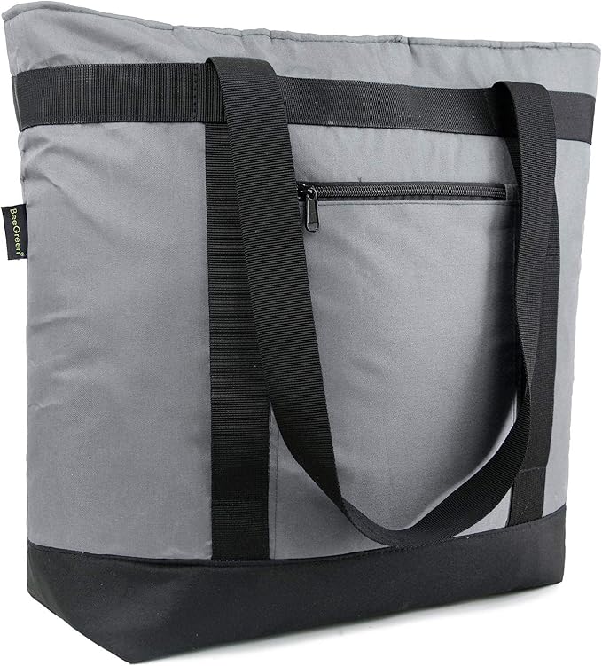 BeeGreen Cooler Bag Soft Insulated Tote for Beach Travel Grocery Shopping Lunch Portable Large Ice Coolers with Handle Hard Freezer Bags with Zippered Top Foldable Leakproof Delivery Totes Gray