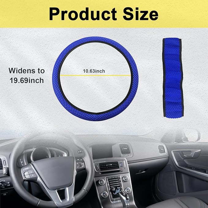 Kewucn Car Elastic Stretch Steering Wheel Cover, Soft Microfiber Breathable Ice Silk, Universal 15 Inch Anti-Slip Auto Steering Wheel Protector, Fit Car, SUV, Van, Sedan, Truck (Blue)