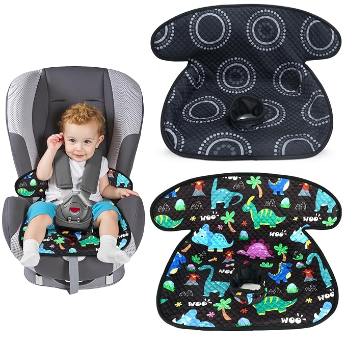 Car Seat Protector for Potty Training, 2 Pack Waterproof Piddle Pad Cover with Anti-Slip Backing, Portable Car Seat Liner for Toddler Baby Safety Carseats & Strollers (Black Dinosaur)