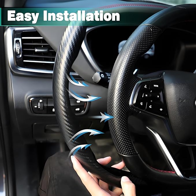 3 Pcs Carbon Fiber Car Steering Wheel Cover, Anti-Skid & Scratch-Proof,Segmented, Butterfly Thin Steering Wheel Cover Men/Women Universal Fit 14.5"-16" Wheel Covers for Cars/Truck/SUV
