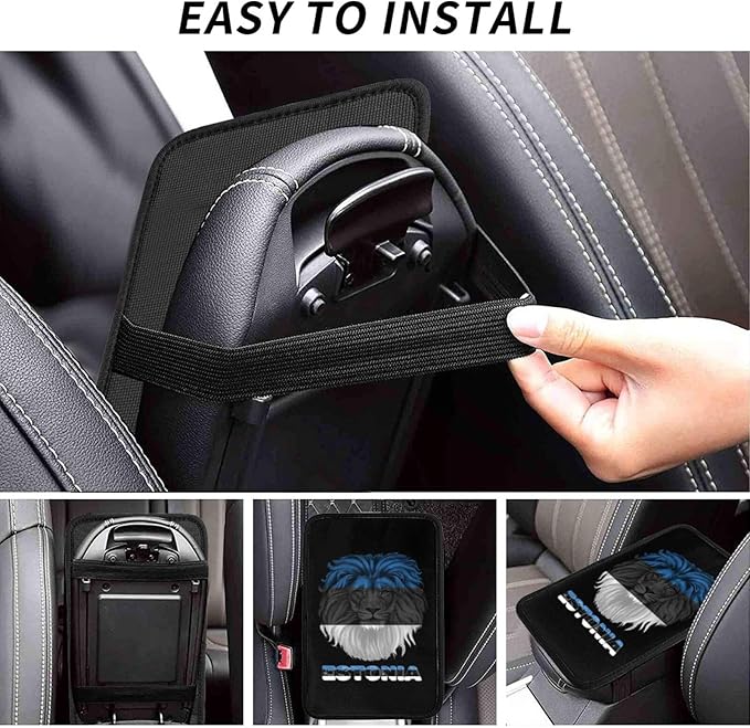 Vintage Estonia Estonian Flag Lion Head Auto Center Console Armrest Cover Car Handrail Box Cushion Pad Mat Universal Fit Most Vehicle Sedan Truck SUV Soft Comfort Decor Accessories